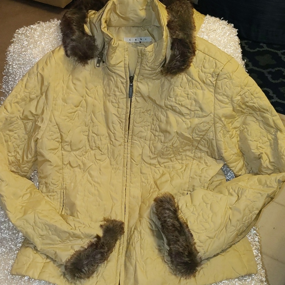 Cabi yellow/gold colored jacket w/hood. Size M